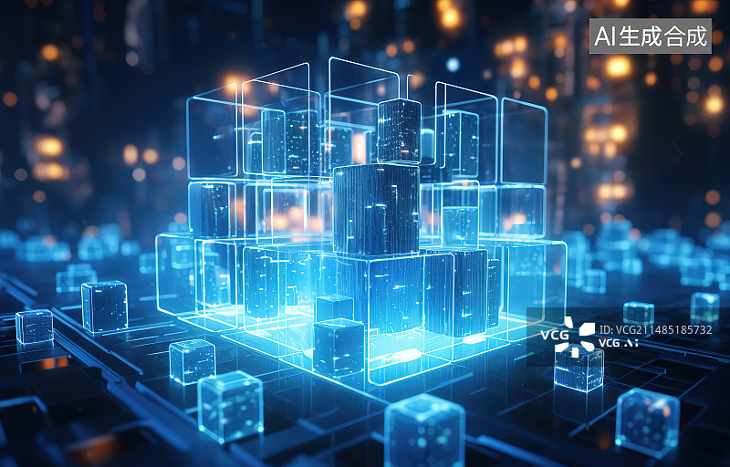 【AI数字艺术】蓝色背景下的网络连接插头特写图片素材