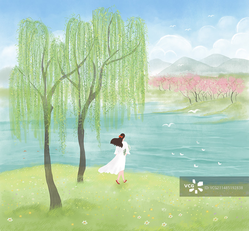 春天湖边图片素材