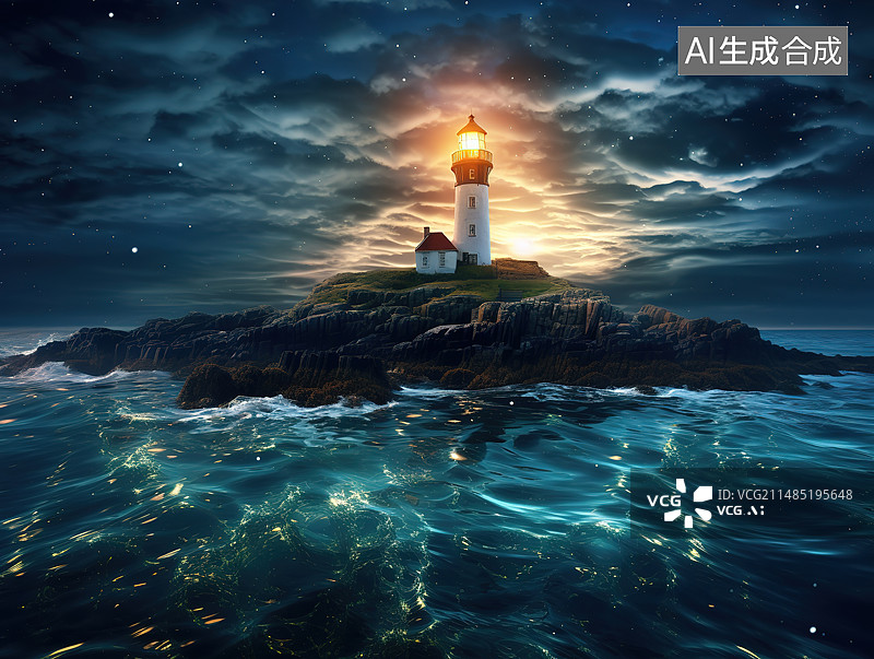 【AI数字艺术】的灯塔与海岸线日出图片素材