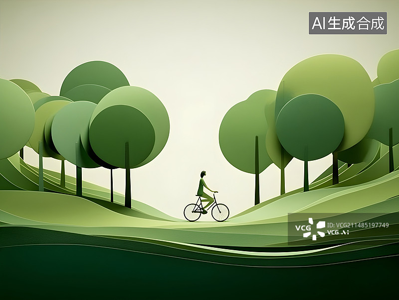 【AI数字艺术】春天骑自行车的人在草地上图片素材