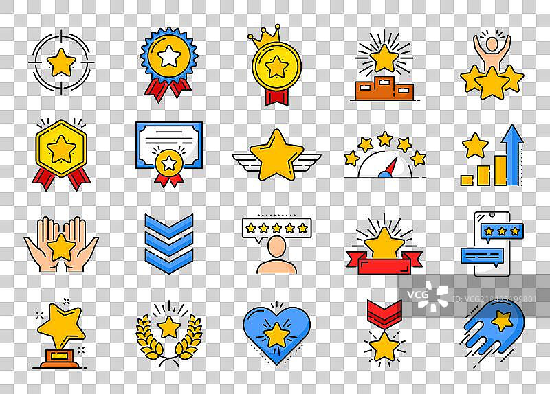 质量评级彩色图标等级和奖励星星图片素材