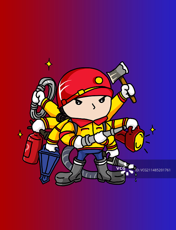 消防员三头六臂图片素材