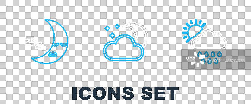 太阳月亮雨点云朵线条组合图片素材