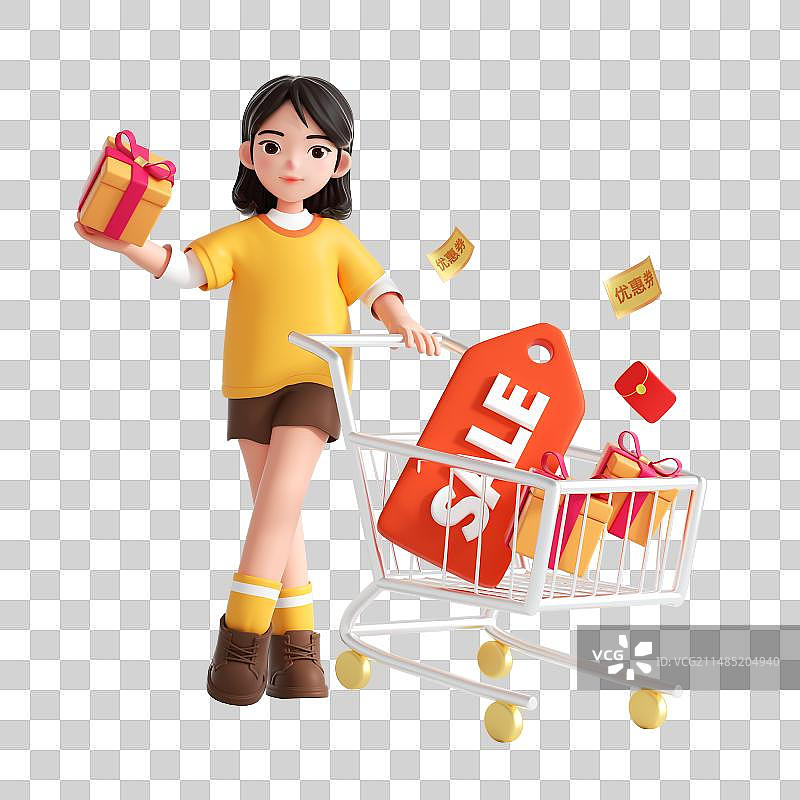 3D渲染的可爱女生购物图片素材