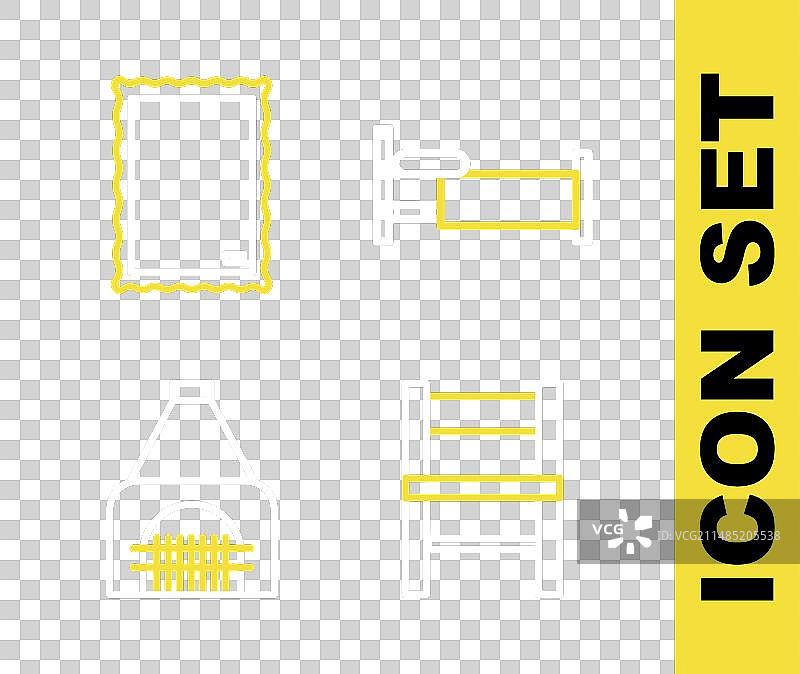 床、椅子、壁炉与照片图片素材