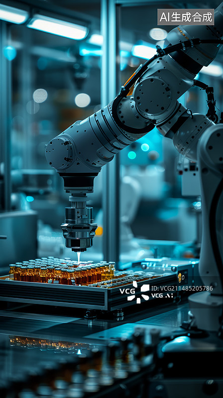 【AI数字艺术】未来实验室中的机械臂操作控制台图片素材