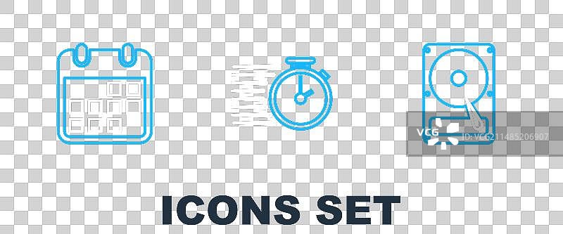 硬盘驱动器和日历线条稿图片素材