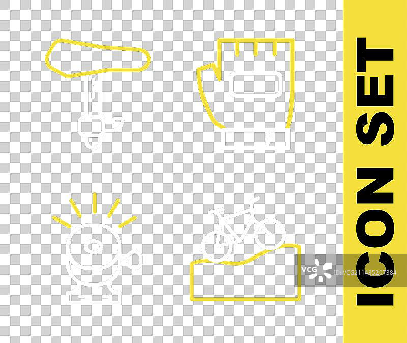 山地自行车、自行车铃铛和手套线条组合图片素材