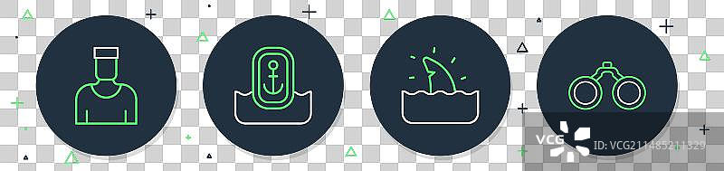 鲨鱼鳍船锚海洋线条设计图片素材