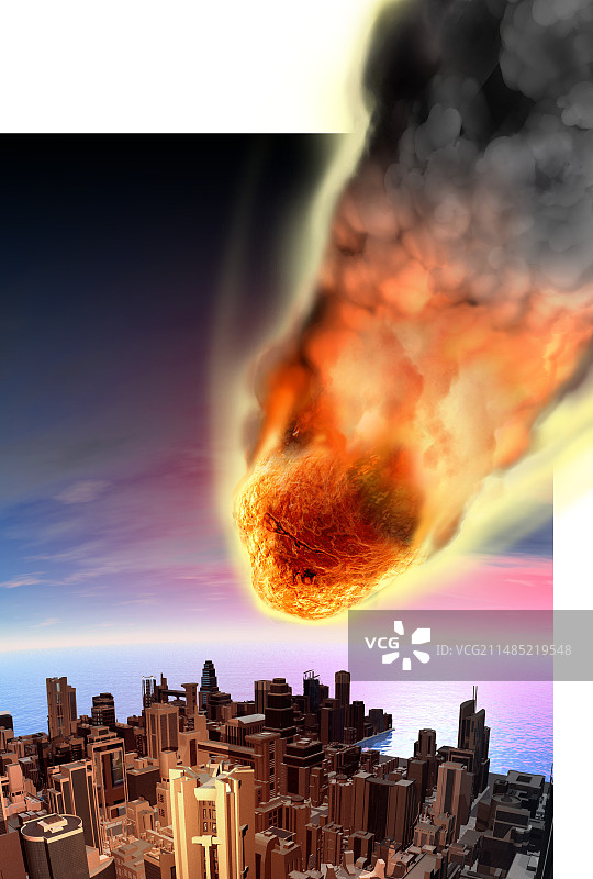 城市上空的流星火球图片素材