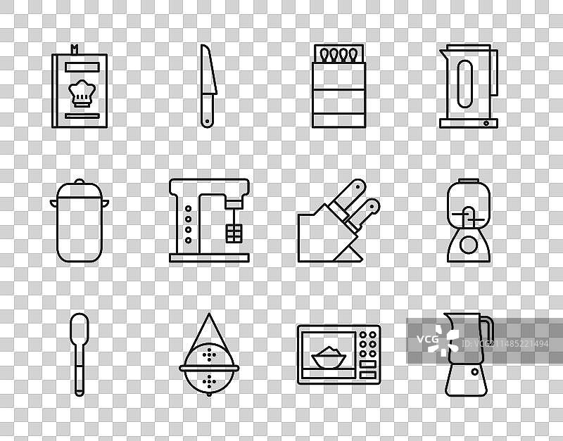 勺子摩卡壶和火柴盒线条合集图片素材