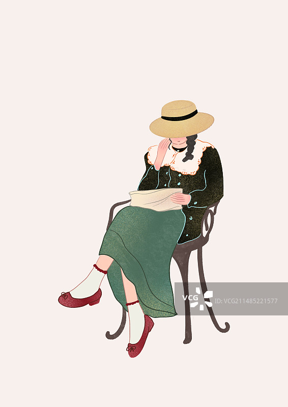 复古女孩人物插画图片素材