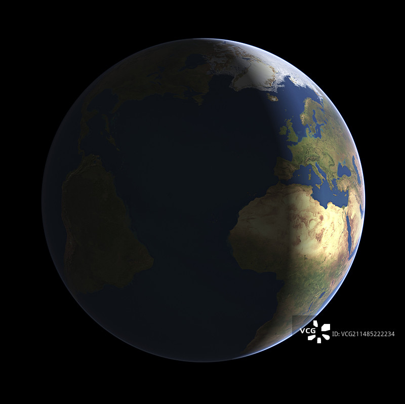 欧洲和非洲上空的黎明，地球图片素材