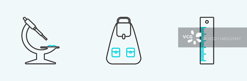 尺子显微镜和书包图标图片素材