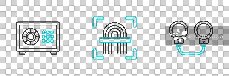 手铐、保险箱与指纹图标线条集图片素材