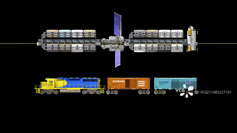 月球太空电梯和列车插画图片素材