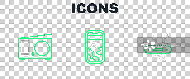 瑞士军刀、带天线的收音机等线条元素图片素材