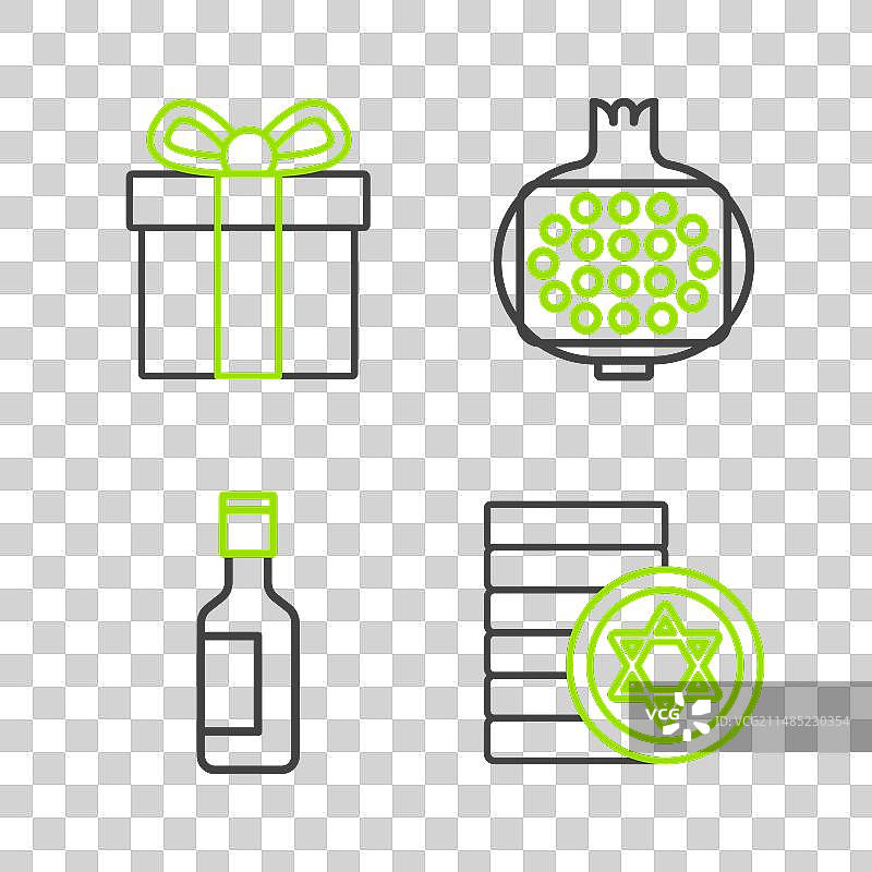 犹太硬币葡萄酒瓶石榴线条图片素材