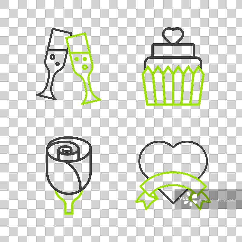 心形花朵玫瑰和结婚蛋糕图片素材