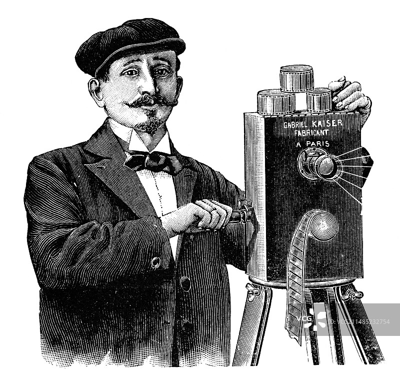 电影放映机操作员，1897年图片素材