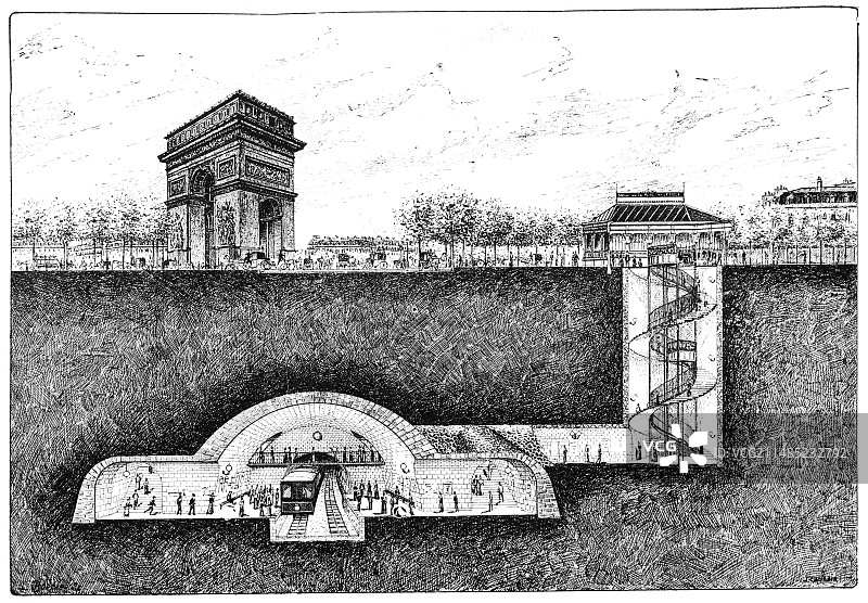 1897年巴黎地铁站规划图图片素材