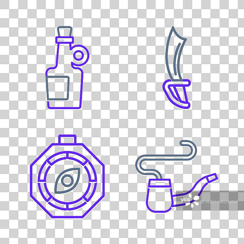 线条：烟斗、指南针、海盗剑图片素材