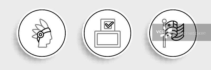 美国国旗、印第安人与投票箱线性图标图片素材