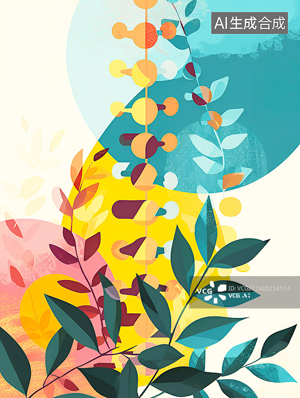 【AI数字艺术】水彩风格DNA现代生物科技实验室基因工程插画背景配图图片素材