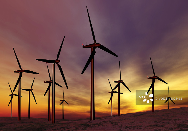 日落时分的风力涡轮机艺术作品图片素材