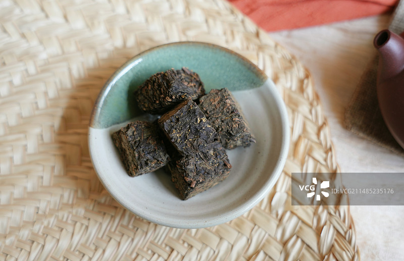 湖南安化黑茶，金花茯茶砖，千两茶小茶砖图片素材