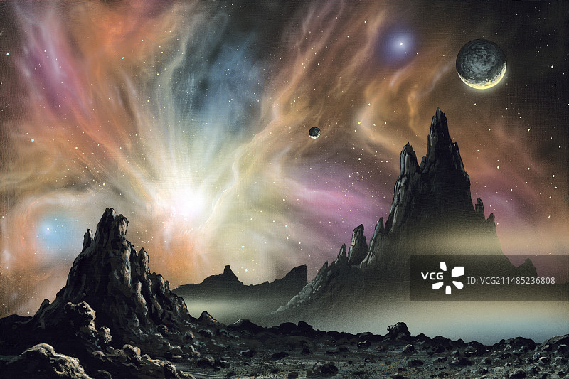 外星景观和恒星形成的星云图片素材