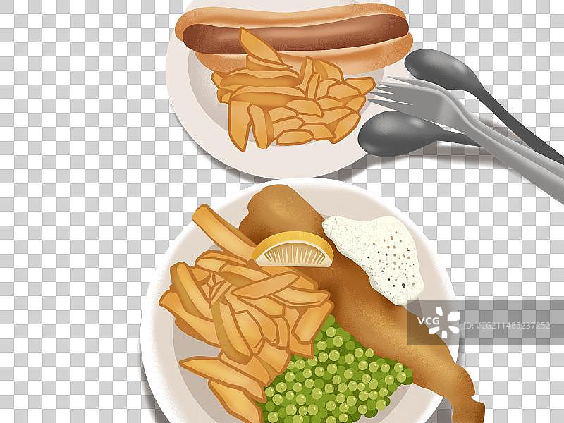 英式早餐鳕鱼薯条元素图片素材