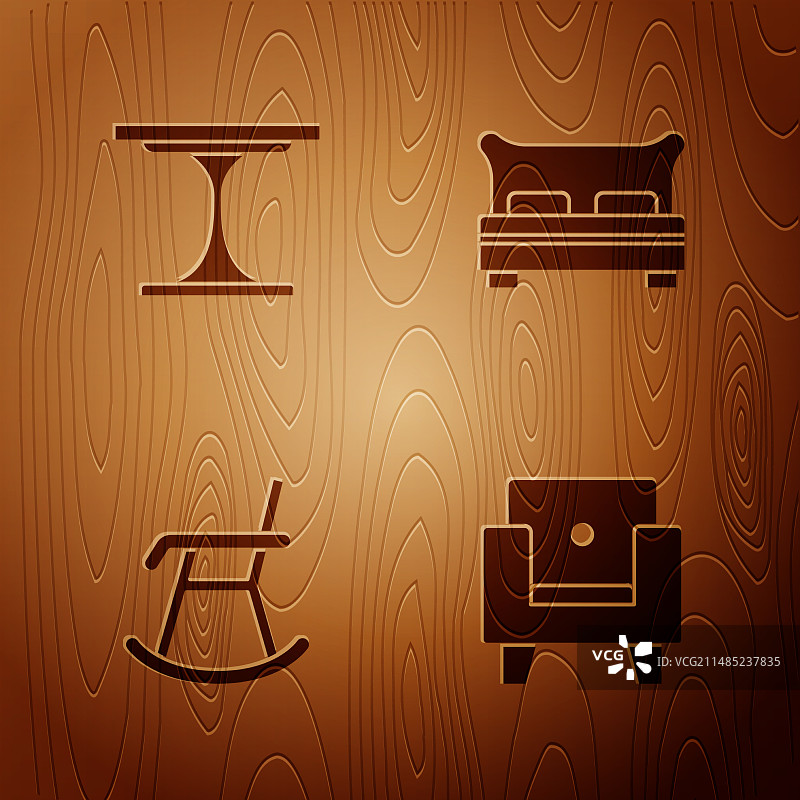 木地板上的扶手椅、圆桌和大床图片素材