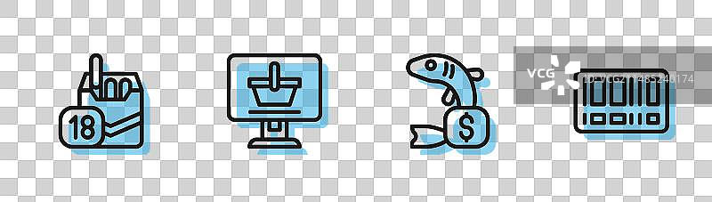 香烟和鱼价标签线性图标图片素材