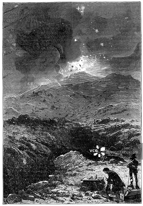 1819年戴维在维苏威火山做实验图片素材
