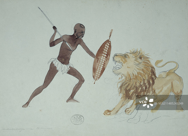 狮子狩猎艺术作品图片素材