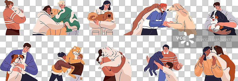 人们拥抱狗狗，主人喜爱各种犬类图片素材