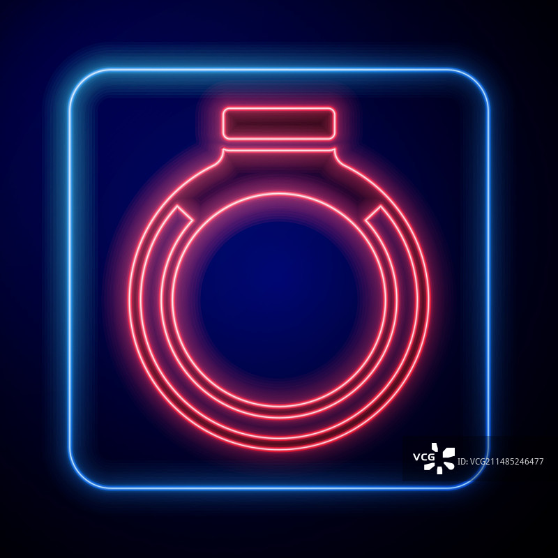 黑色背景上的发光霓虹金色戒指图标图片素材