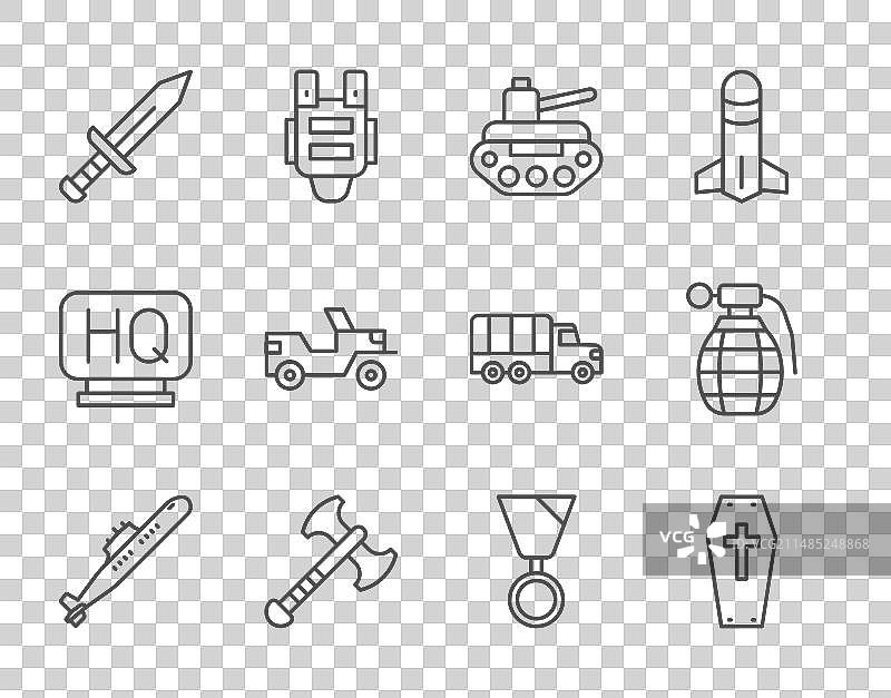 潜艇带十字架军用棺材线条组合图片素材