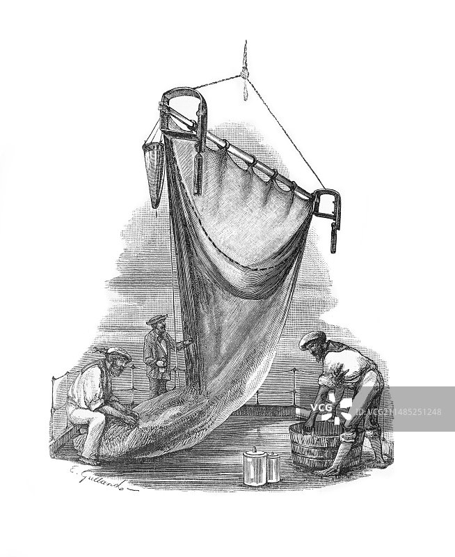 挑战者号上的拖网捕鱼作业(艺术作品)图片素材