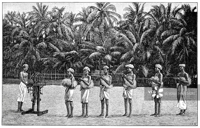 19世纪的椰子绳生产图片素材