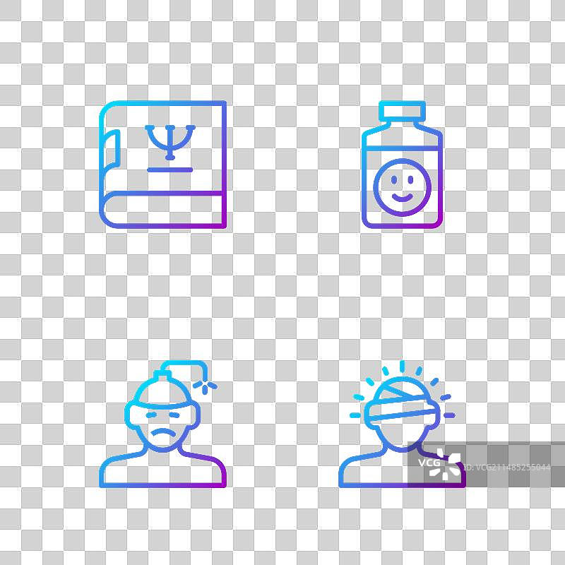 脑震荡心理学书籍图标套装图片素材