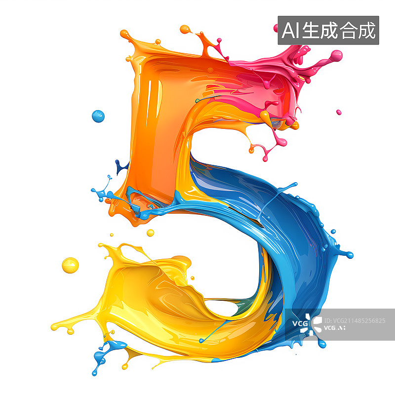 【AI数字艺术】油漆喷溅创意数字5图片素材
