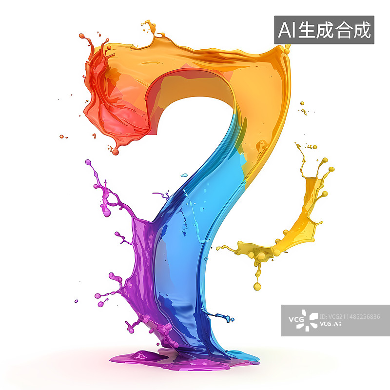 【AI数字艺术】油漆喷溅创意数字7图片素材