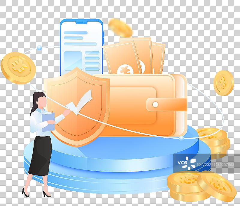 蓝色3D金融理财保险银行元素插画图片素材