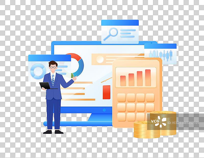 蓝色3D金融理财保险银行元素插画图片素材