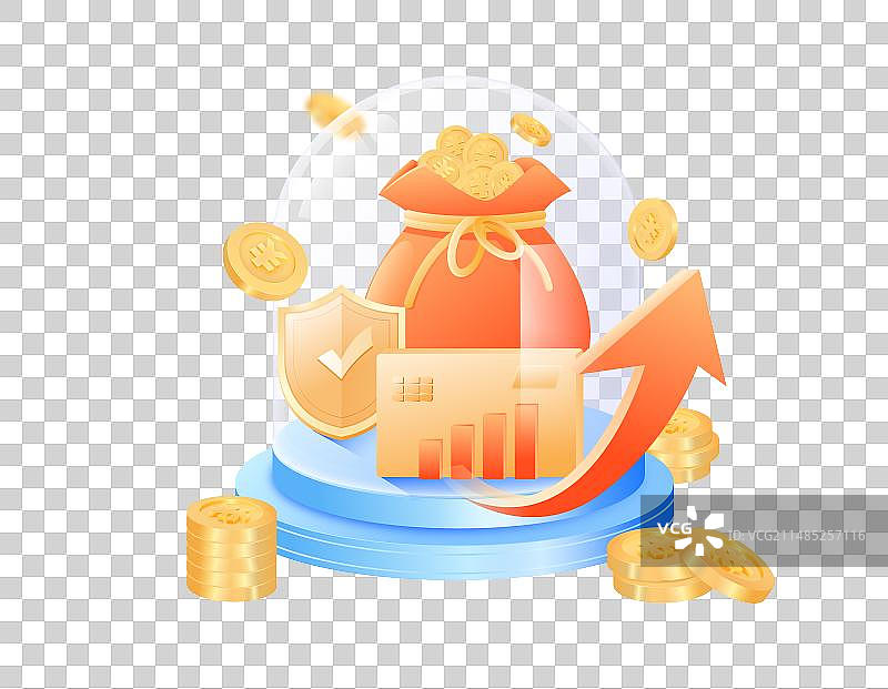 蓝色3D金融理财保险银行元素插画图片素材