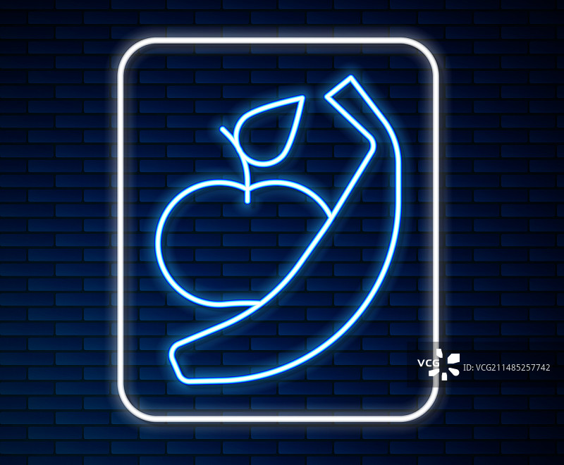 发光的霓虹灯线条苹果和香蕉图标图片素材