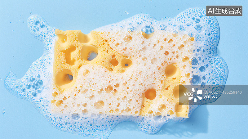 【AI数字艺术】世界卫生日背景，肥皂泡泡和清洁海绵泡沫概念插图图片素材