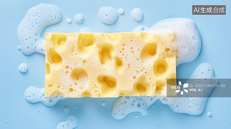 【AI数字艺术】世界卫生日背景，肥皂泡泡和清洁海绵泡沫概念插图图片素材